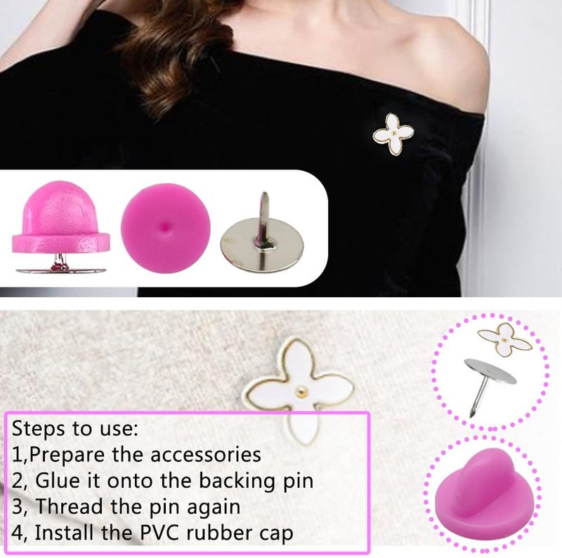 Ruidee 200 Pieces/100 Set Rubber Pin Backs with Tie Tacks Blank Pins, PVC Rubber Pin Back for Uniform Badges Backing Holder Clasp Lapel Pin（Pink） - Image 5